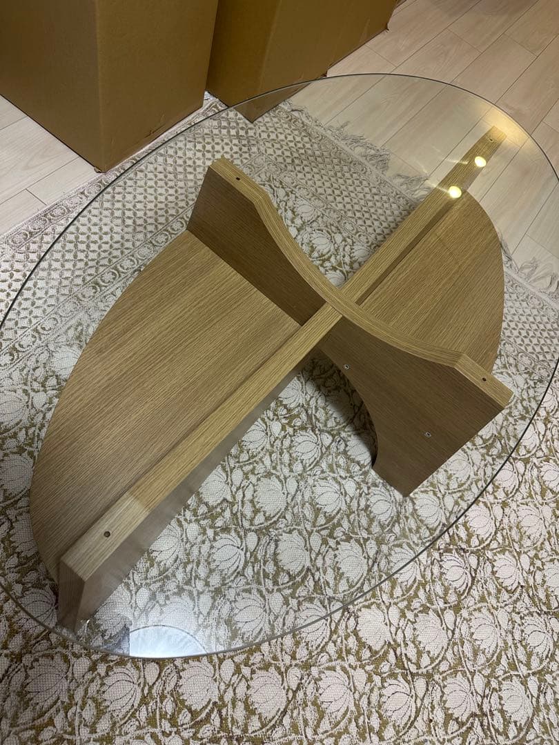 送料込価格　noce ガラステーブル　ウォルナット　美品