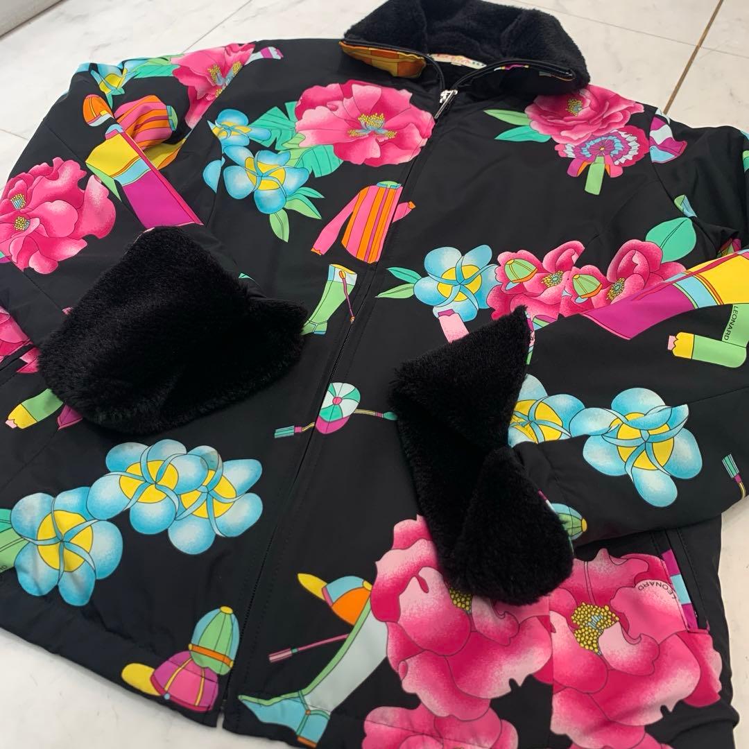 LEONARD SPORT ジップアップ ブルゾン ボア 中綿入り 花柄 40