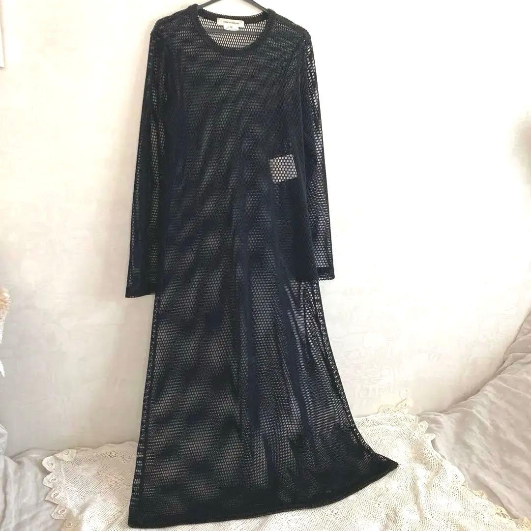コムデギャルソン Mサイズ メッシュワンピース ロングワンピースブラック 黒