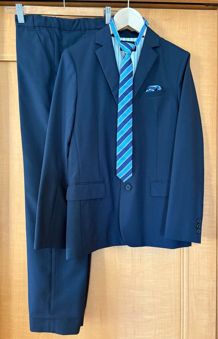 グリーンレーベルリラクシングキッズフォーマルスーツネイビー160卒業式ネクタイ