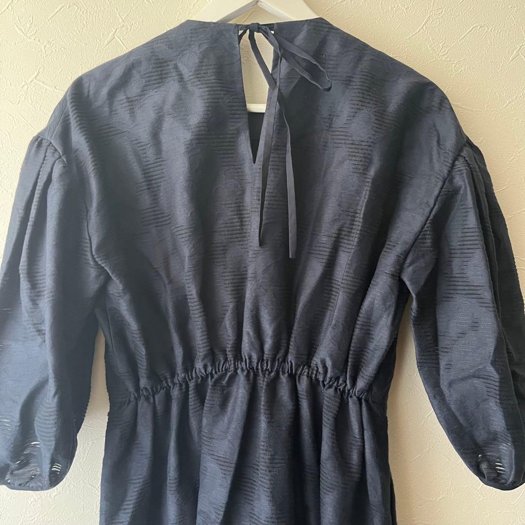 美品 ドゥロワー ネイビー エンダロイブ レース バルーンスリーブ ワンピース