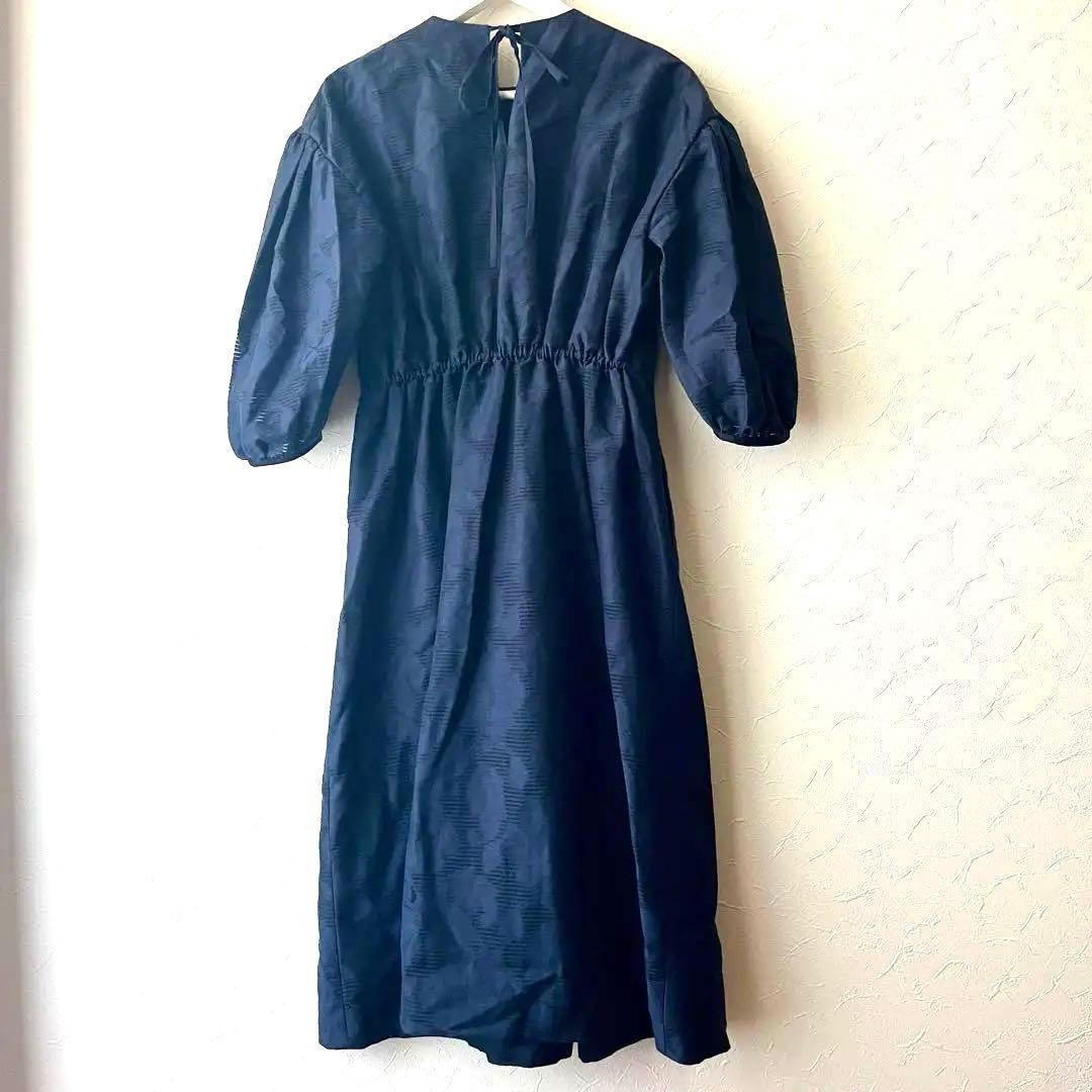 美品 ドゥロワー ネイビー エンダロイブ レース バルーンスリーブ ワンピース