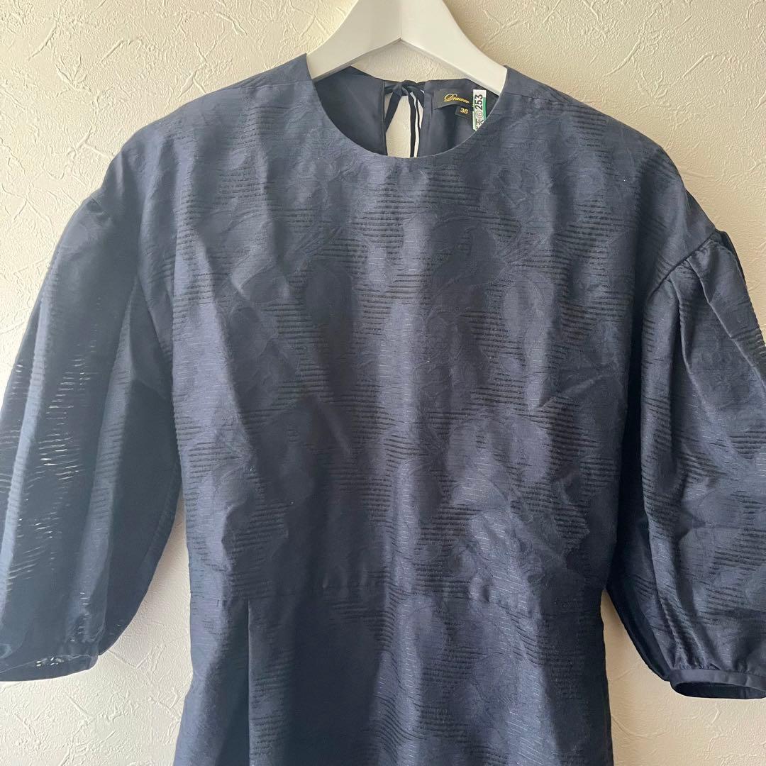 美品 ドゥロワー ネイビー エンダロイブ レース バルーンスリーブ ワンピース