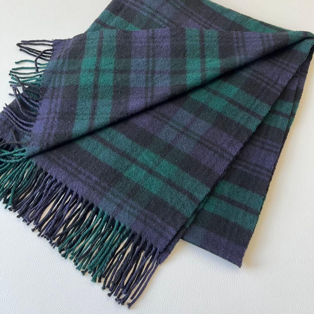 4874 ジョンストンズ　大判ストール カシミヤ100% 緑　黒　紺