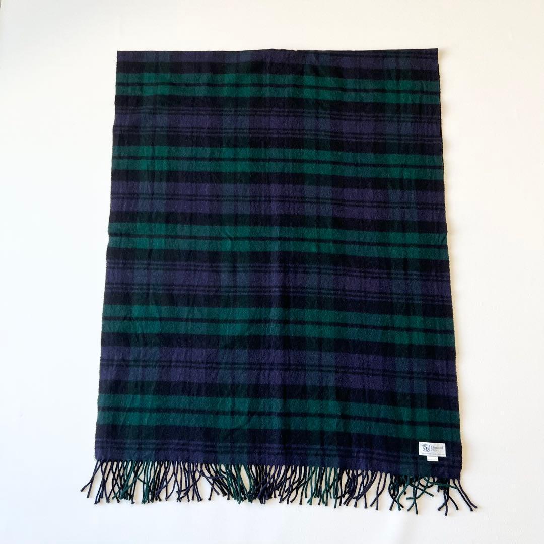 4874 ジョンストンズ　大判ストール カシミヤ100% 緑　黒　紺