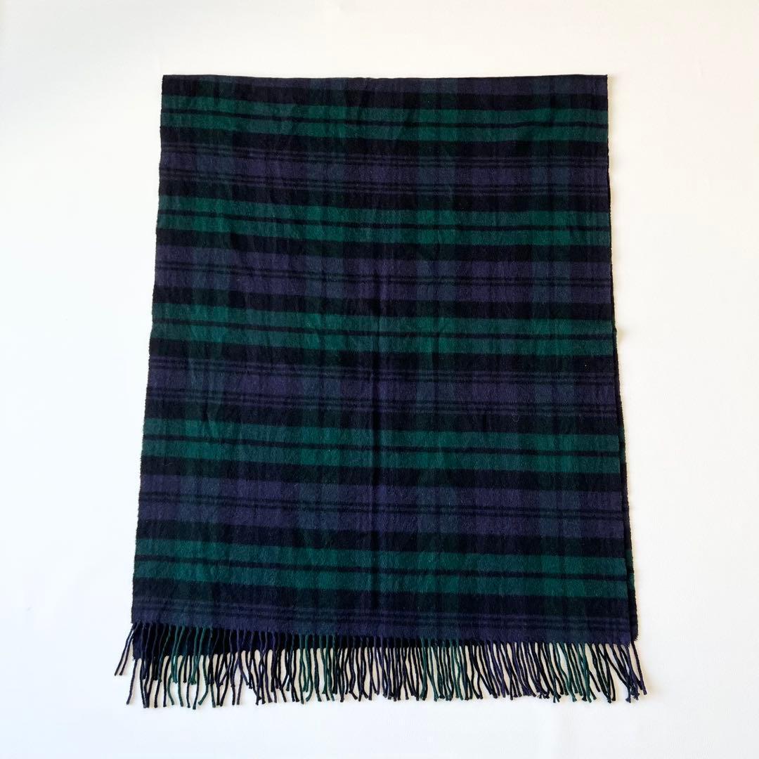 4874 ジョンストンズ　大判ストール カシミヤ100% 緑　黒　紺