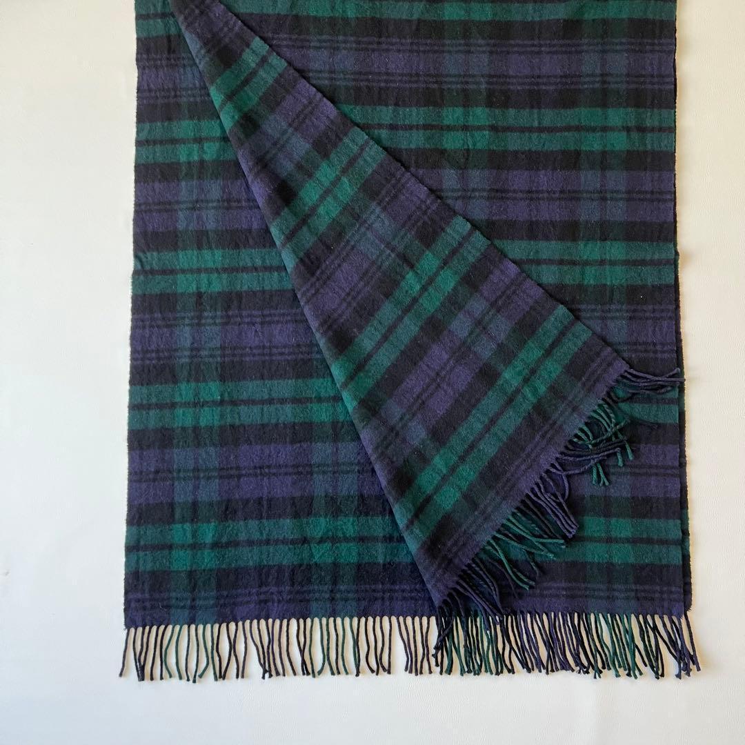 4874 ジョンストンズ　大判ストール カシミヤ100% 緑　黒　紺