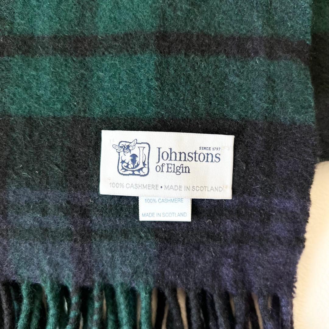 4874 ジョンストンズ　大判ストール カシミヤ100% 緑　黒　紺
