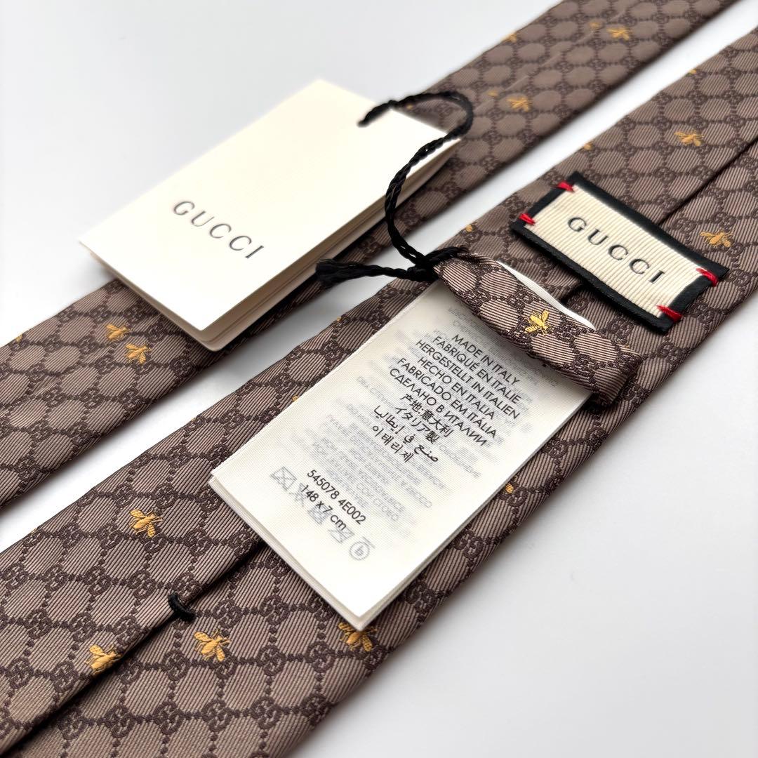 ꧁新品未使用꧂ グッチ ネクタイ ナロータイ GG柄 蜂 ブラウン 現行モデル
