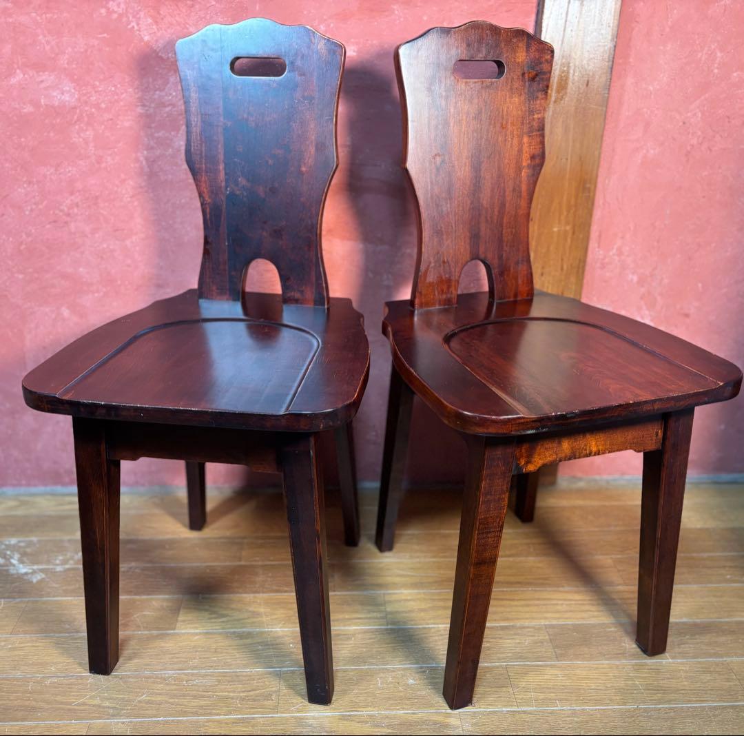 伝統民芸家具　神居民芸　(椅子、板座チェア) 2脚