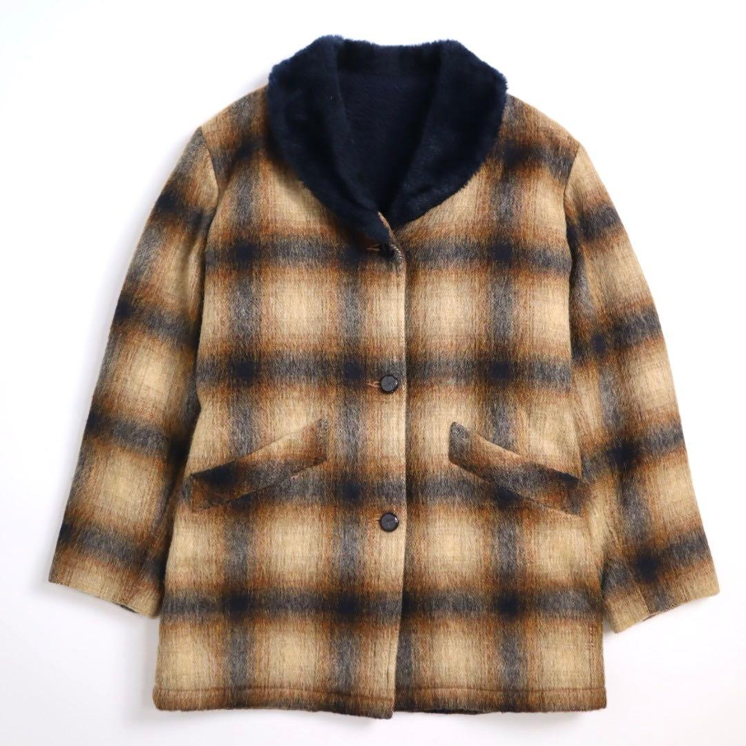 special 60s モヘア オンブレチェック ショール ギャングコート