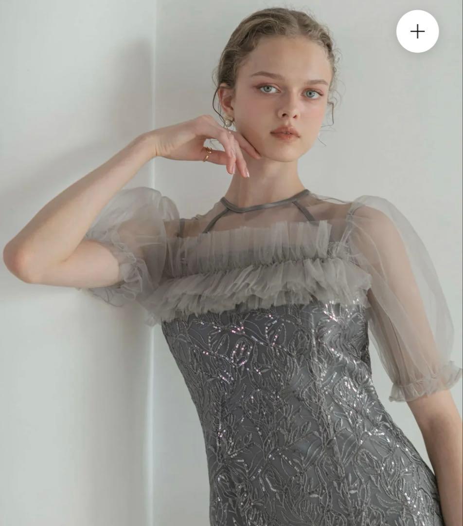 Leja-チュールフラワースパンコールIラインワンピースドレス