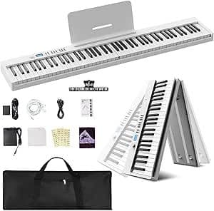 Moon  電子ピアノ 88鍵盤 折りたたみ式 電子キーボード 白