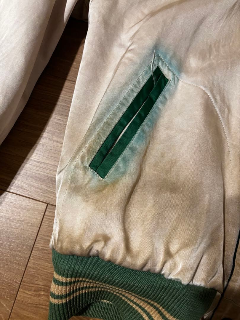 ビンテージ スタジャン リバーシブル チェーンステッチ ウール　サテン