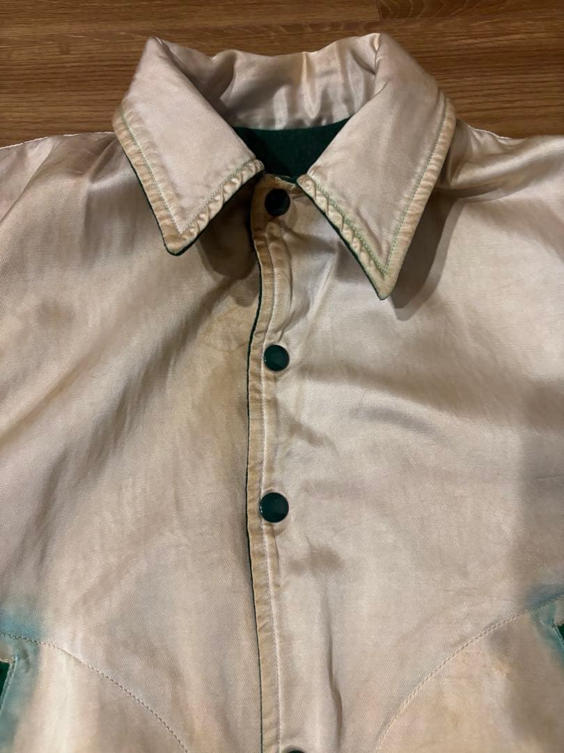 ビンテージ スタジャン リバーシブル チェーンステッチ ウール　サテン