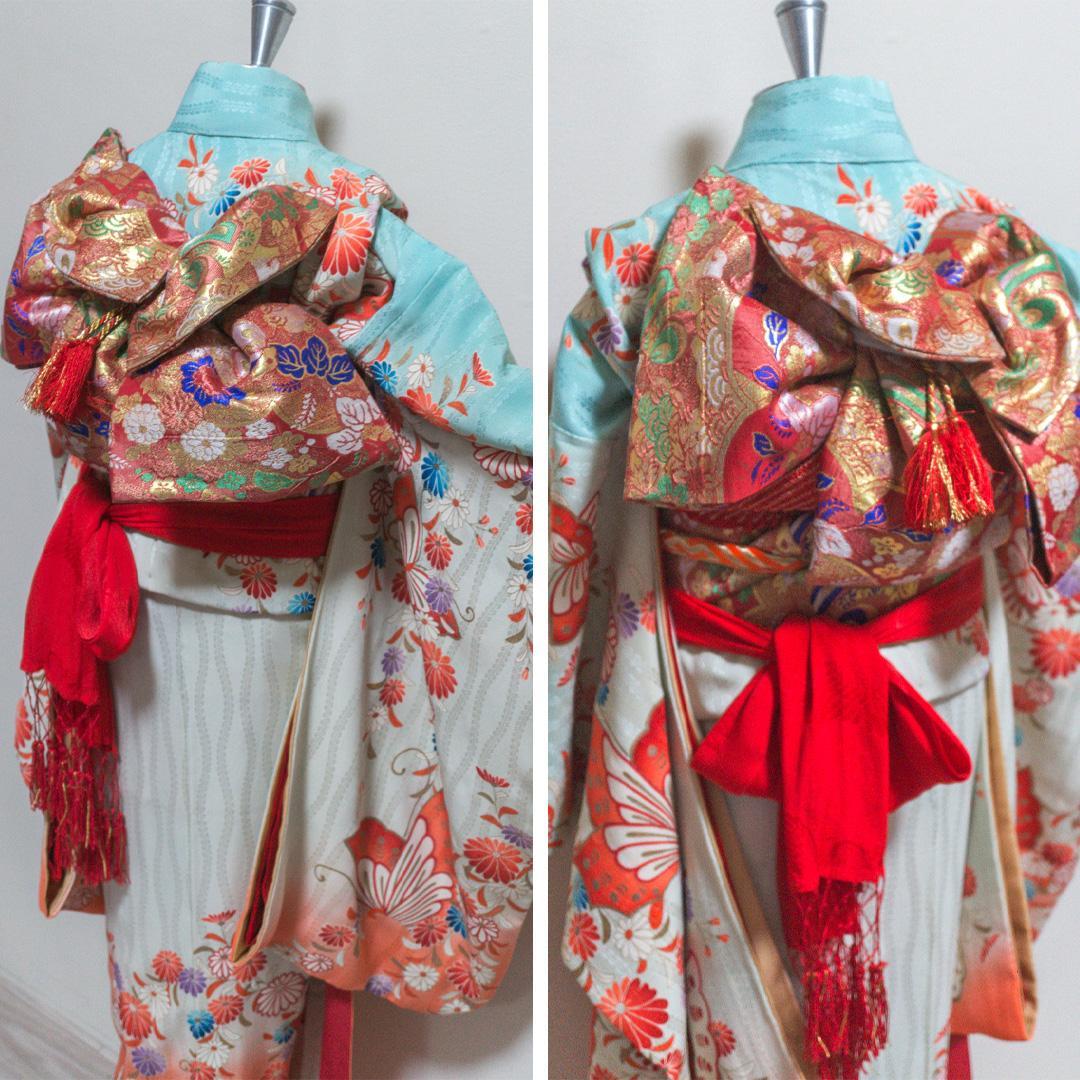 a*a様 【七五三 7歳】正絹・ビンテージ・晴着フルセット・水色～茜色・蝶々・美