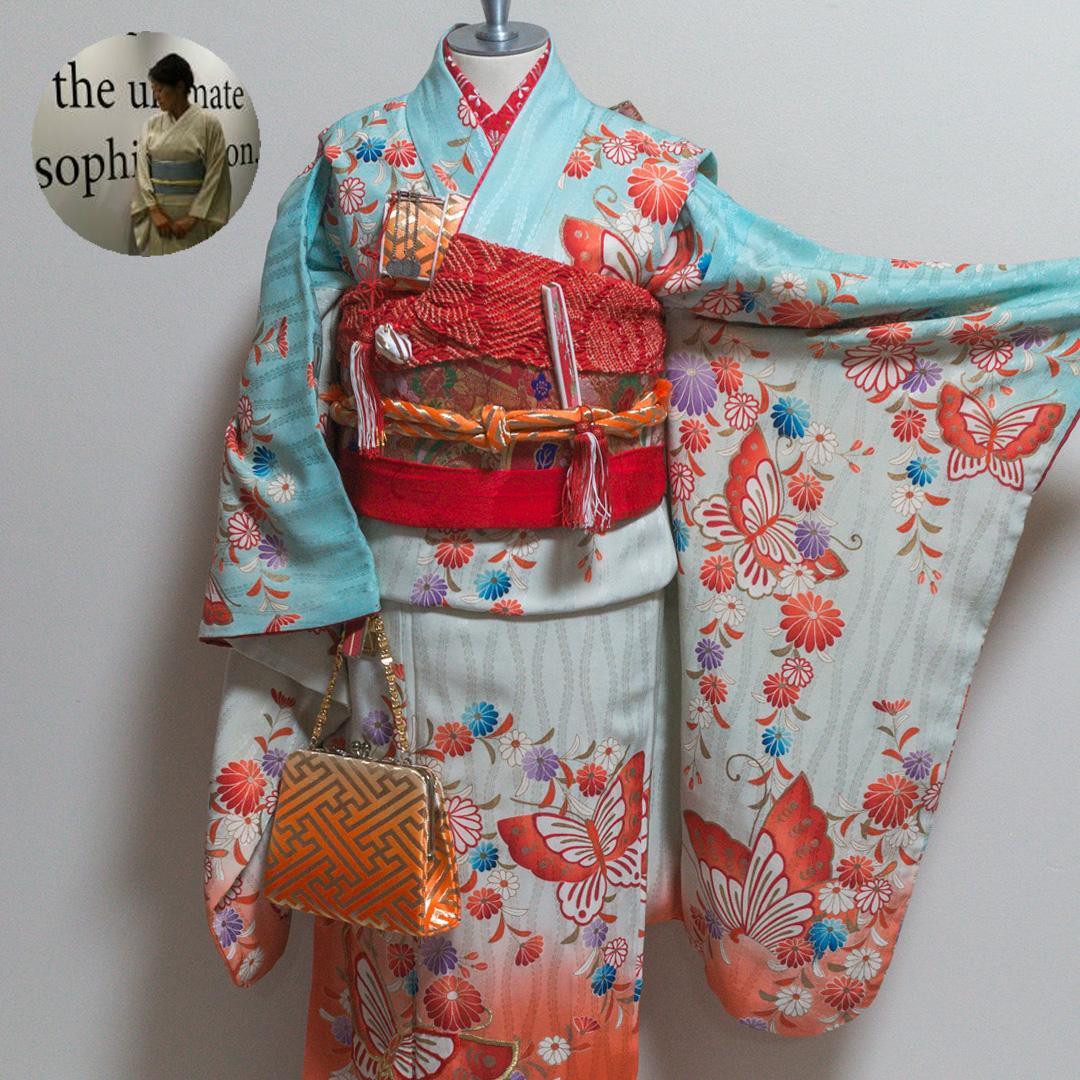 a*a様 【七五三 7歳】正絹・ビンテージ・晴着フルセット・水色～茜色・蝶々・美