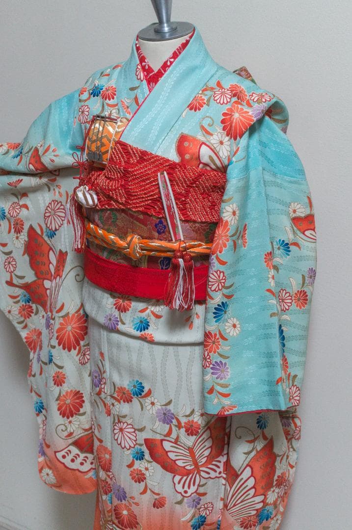a*a様 【七五三 7歳】正絹・ビンテージ・晴着フルセット・水色～茜色・蝶々・美