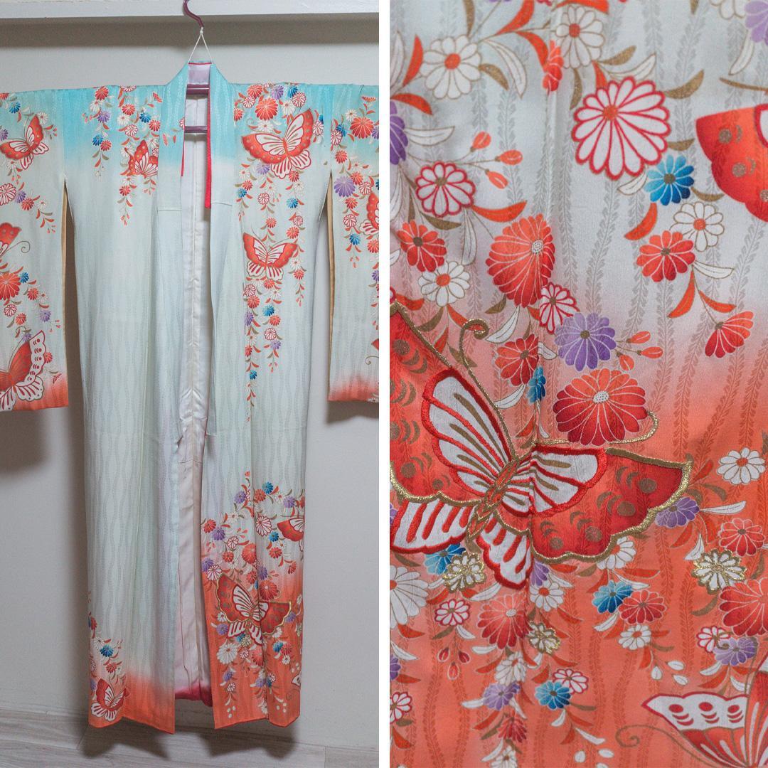 a*a様 【七五三 7歳】正絹・ビンテージ・晴着フルセット・水色～茜色・蝶々・美