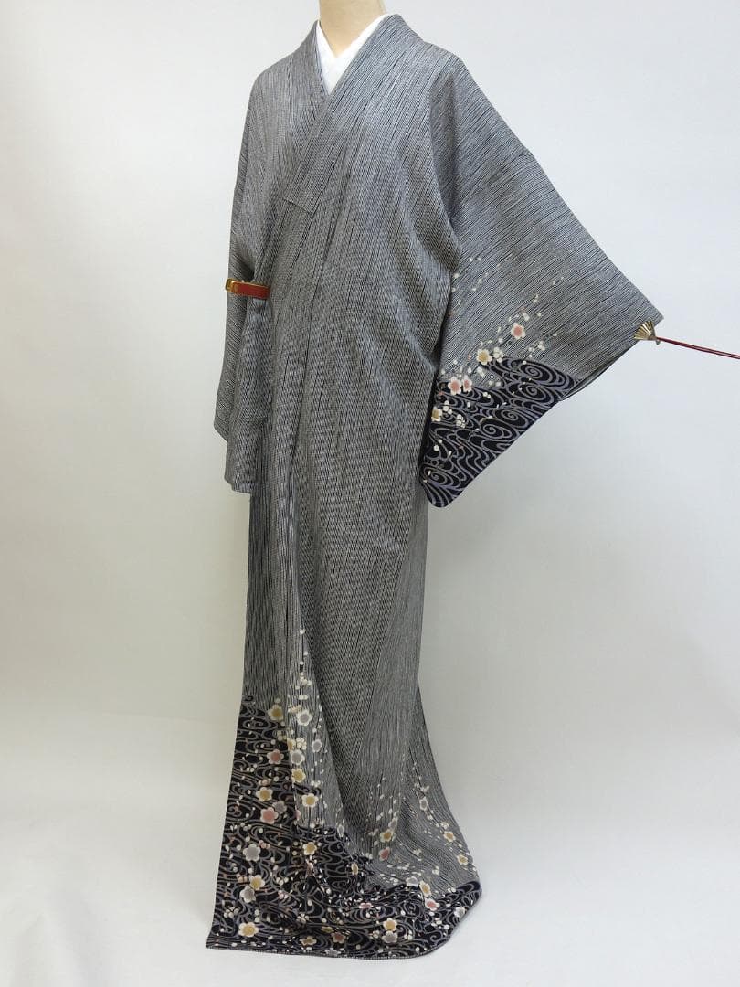 【SALE30%OFF】shimako未使用美品 訪問着 縞に梅模様