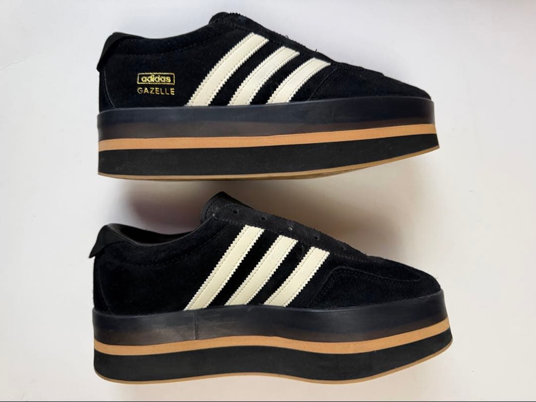 【美品】adidas ガゼル スタック スニーカー 24cm 黒 厚底