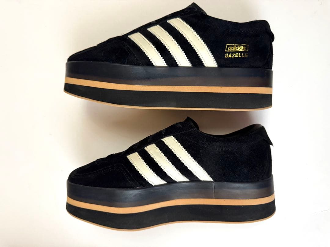 【美品】adidas ガゼル スタック スニーカー 24cm 黒 厚底