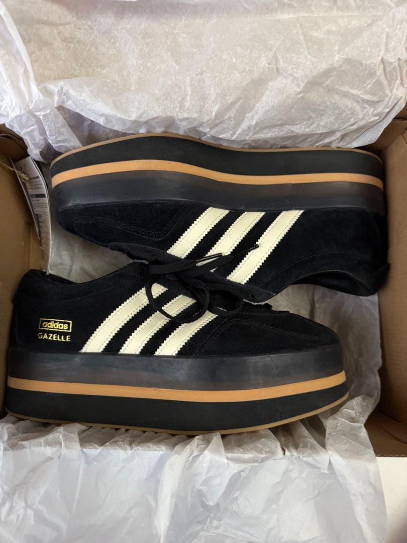 【美品】adidas ガゼル スタック スニーカー 24cm 黒 厚底