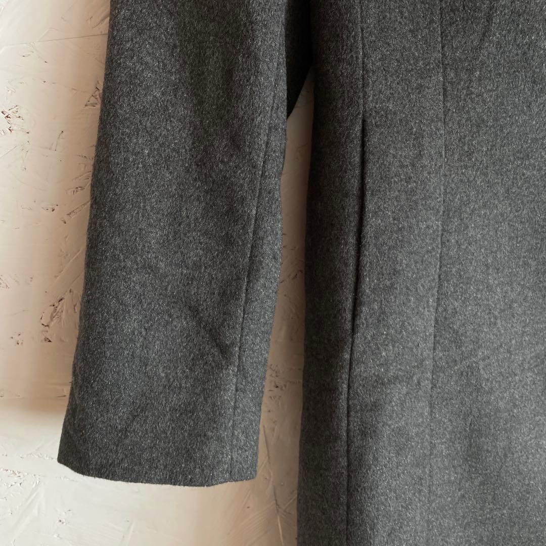 カシミヤ100%【TAKASHIMAYA】ウールロングコート　チャコールグレーM