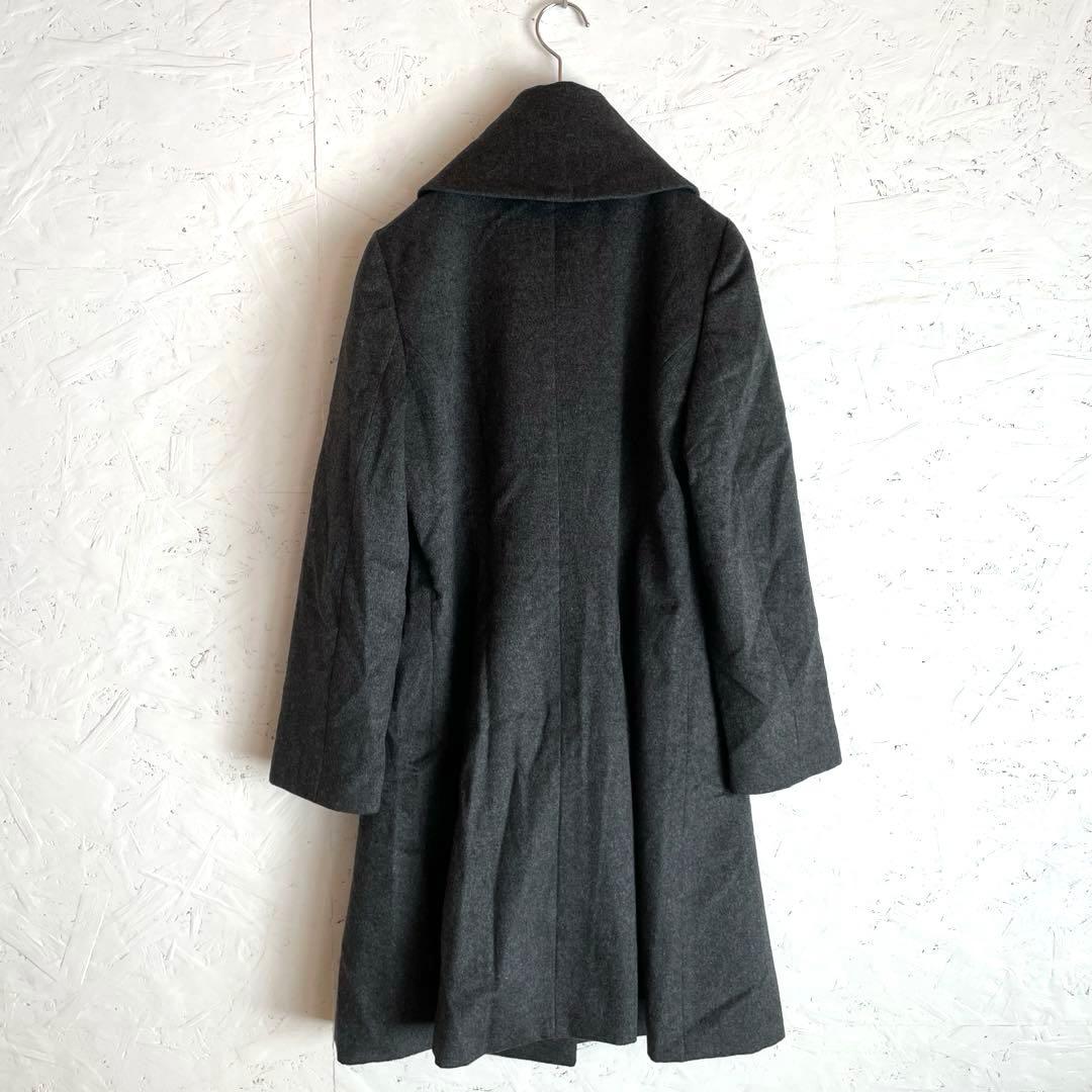 カシミヤ100%【TAKASHIMAYA】ウールロングコート　チャコールグレーM
