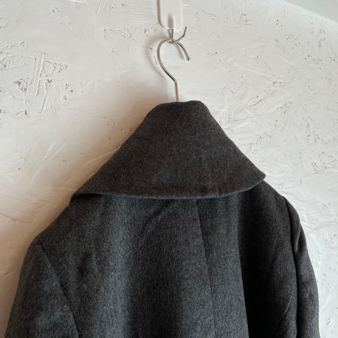 カシミヤ100%【TAKASHIMAYA】ウールロングコート　チャコールグレーM