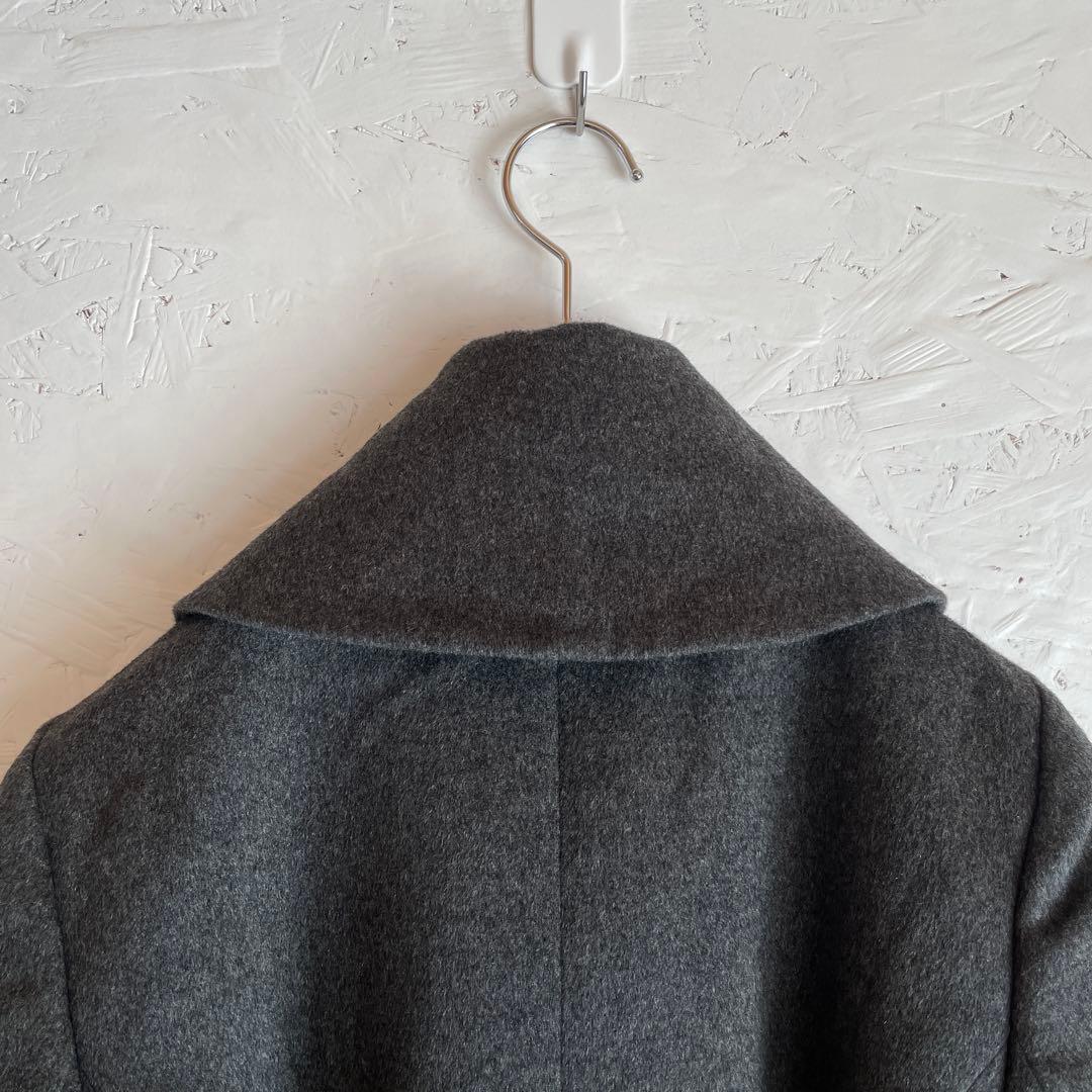 カシミヤ100%【TAKASHIMAYA】ウールロングコート　チャコールグレーM