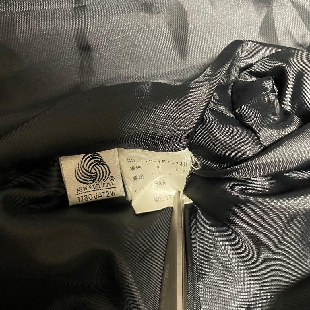 【アンゴラ100%】女優襟 マキシ丈 ダブルチェスターコート Aライン 黒 XL