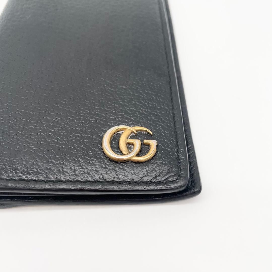 GUCCI マーモント　GGロゴ　長財布　レザー　ブラック