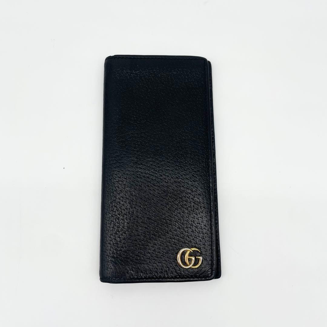 GUCCI マーモント　GGロゴ　長財布　レザー　ブラック