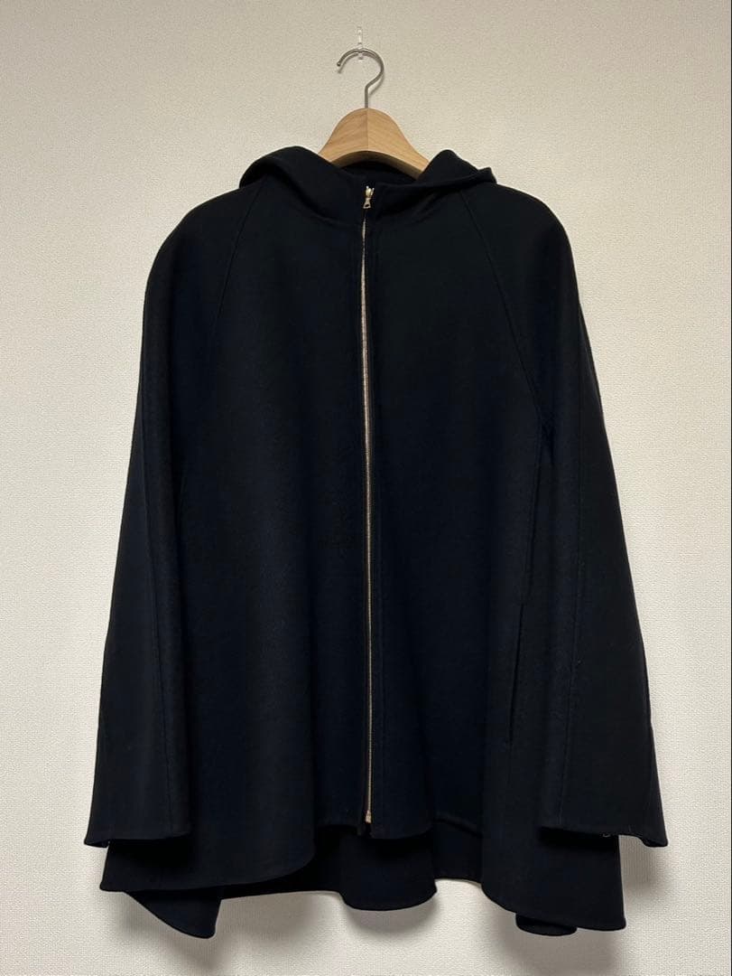 BLAMINK/フーデッドコート/size36/黒/ポンチョ/ダブルフェイス