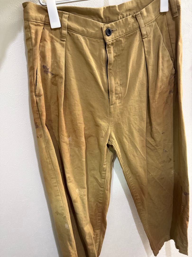 ancellm ペイントチノトラウザー ベージュ ペイント加工 サイズ2