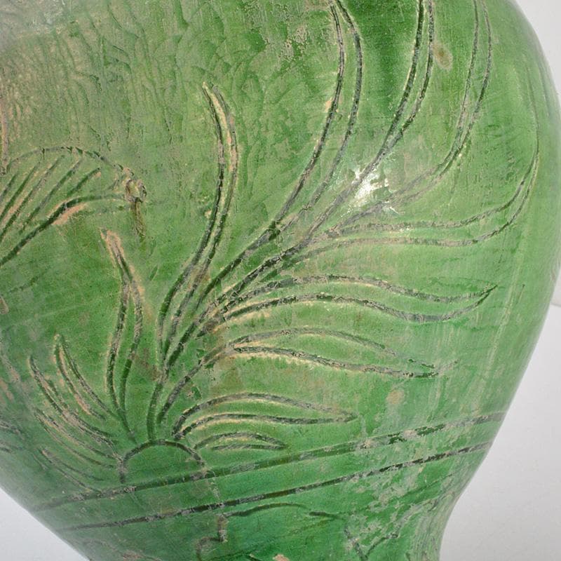 中国　漢緑釉　魚藻文　碗口瓶　花瓶　V　6554C