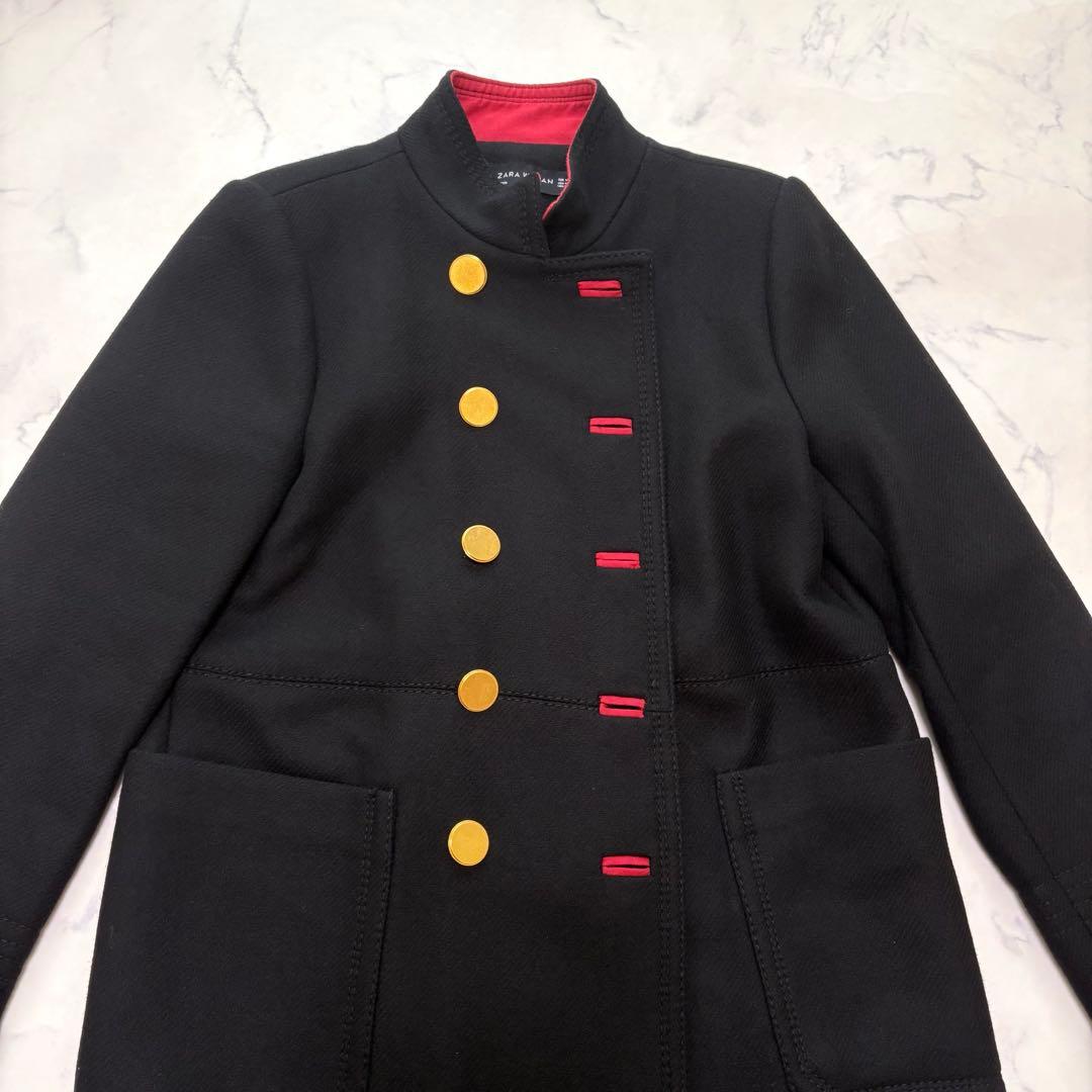 美品☆ZARAザラ ナポレオンコート ブラック 裏地レッド バイカラー 金ボタン