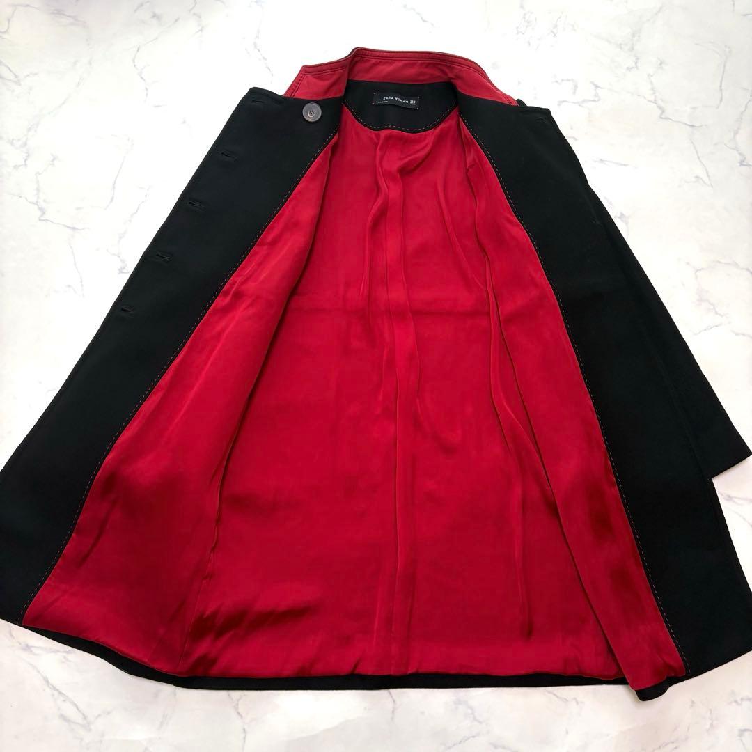 美品☆ZARAザラ ナポレオンコート ブラック 裏地レッド バイカラー 金ボタン