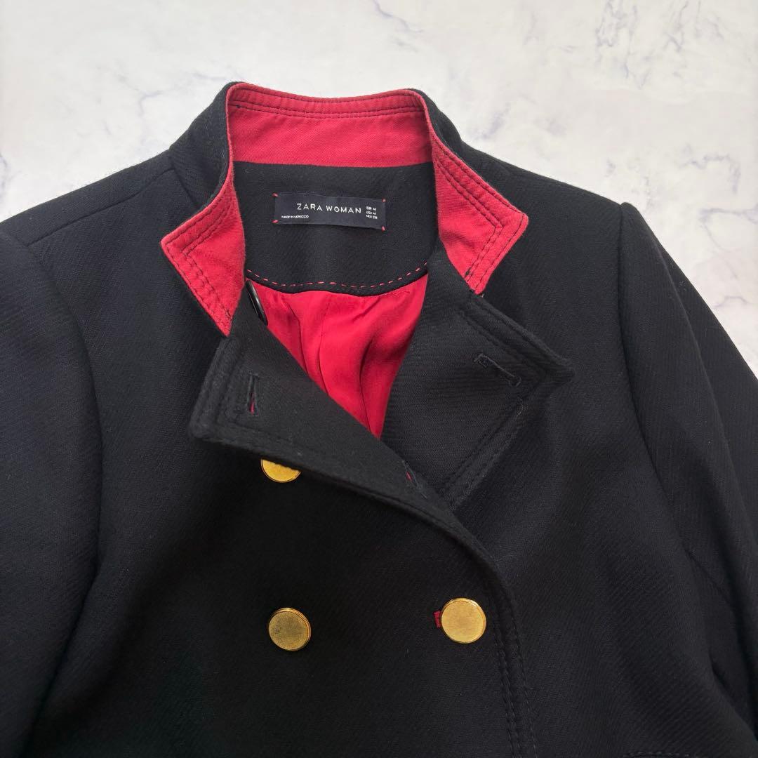 美品☆ZARAザラ ナポレオンコート ブラック 裏地レッド バイカラー 金ボタン