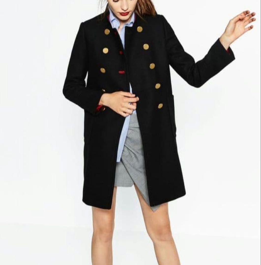 美品☆ZARAザラ ナポレオンコート ブラック 裏地レッド バイカラー 金ボタン