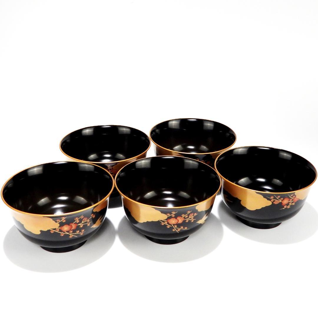 輪島塗 梅鶯蒔絵 吸物椀 五客揃 共箱 懐石道具