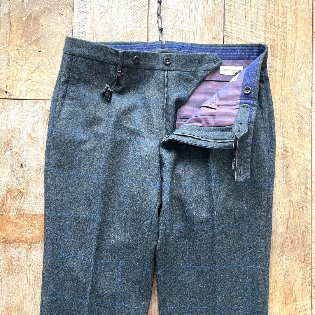 【新品同様】INCOTEX SUPER100'S ウール スラックスパンツ 46