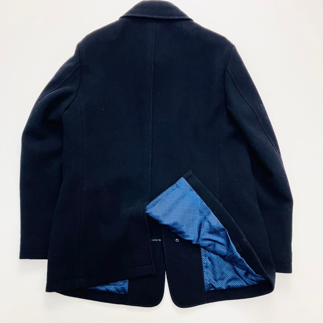 【希少サイズ　近年　美品】　タケオキクチ　ピーコート　ロゴボタン　ウール　紺　L