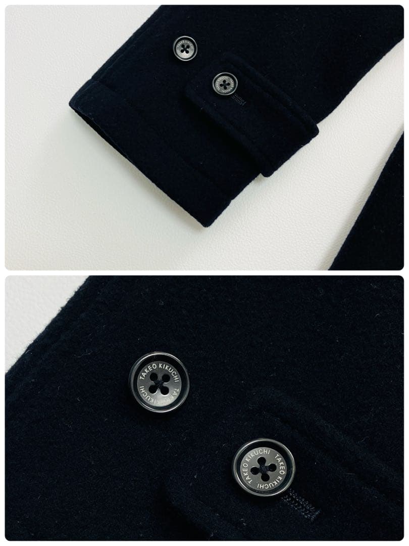 【希少サイズ　近年　美品】　タケオキクチ　ピーコート　ロゴボタン　ウール　紺　L