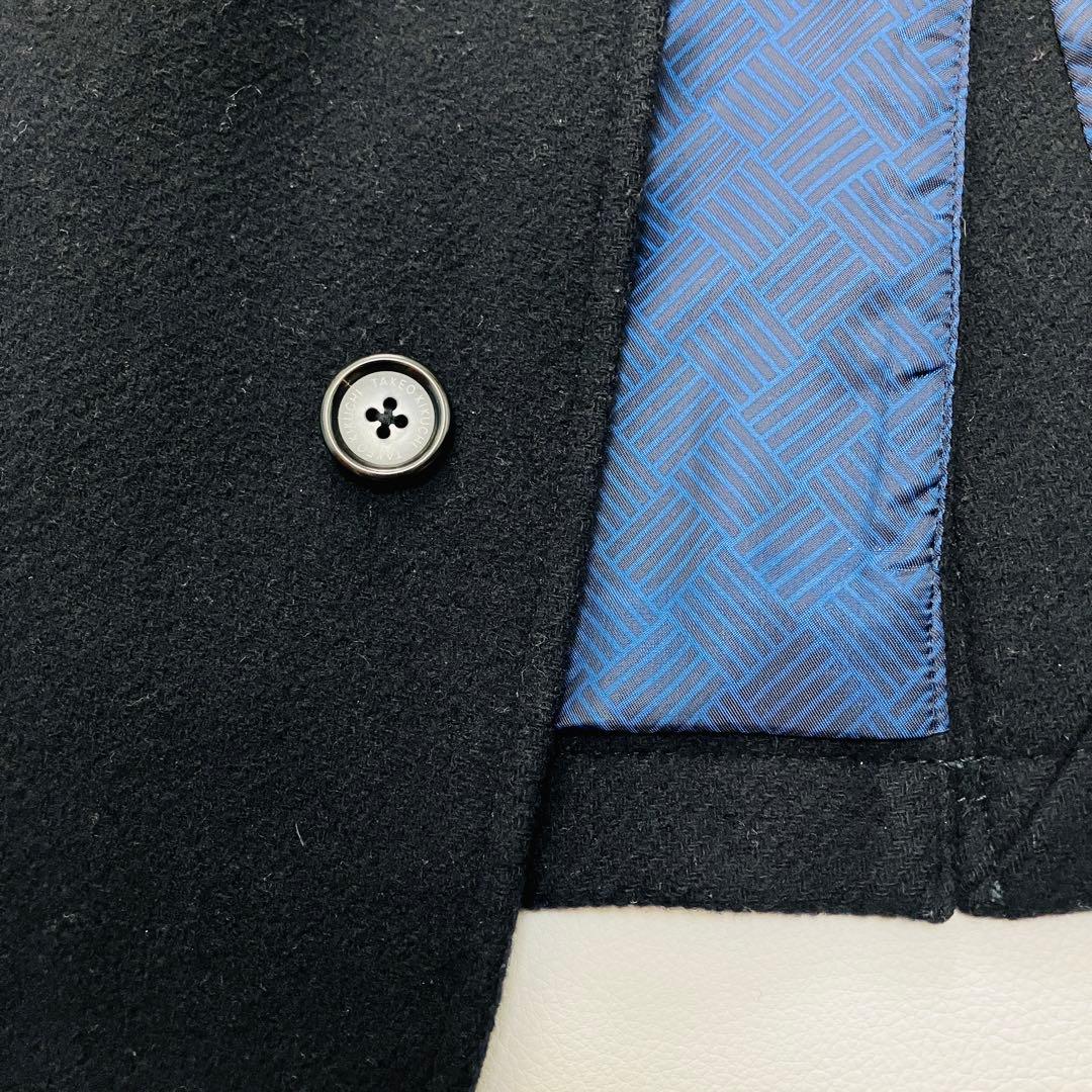 【希少サイズ　近年　美品】　タケオキクチ　ピーコート　ロゴボタン　ウール　紺　L