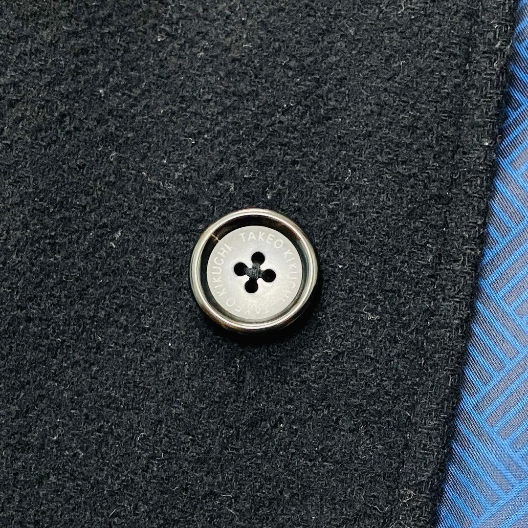 【希少サイズ　近年　美品】　タケオキクチ　ピーコート　ロゴボタン　ウール　紺　L