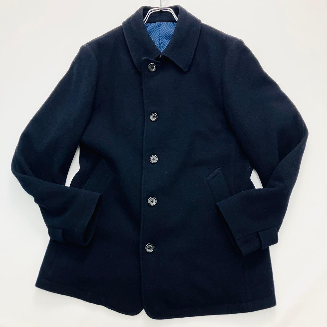 【希少サイズ　近年　美品】　タケオキクチ　ピーコート　ロゴボタン　ウール　紺　L