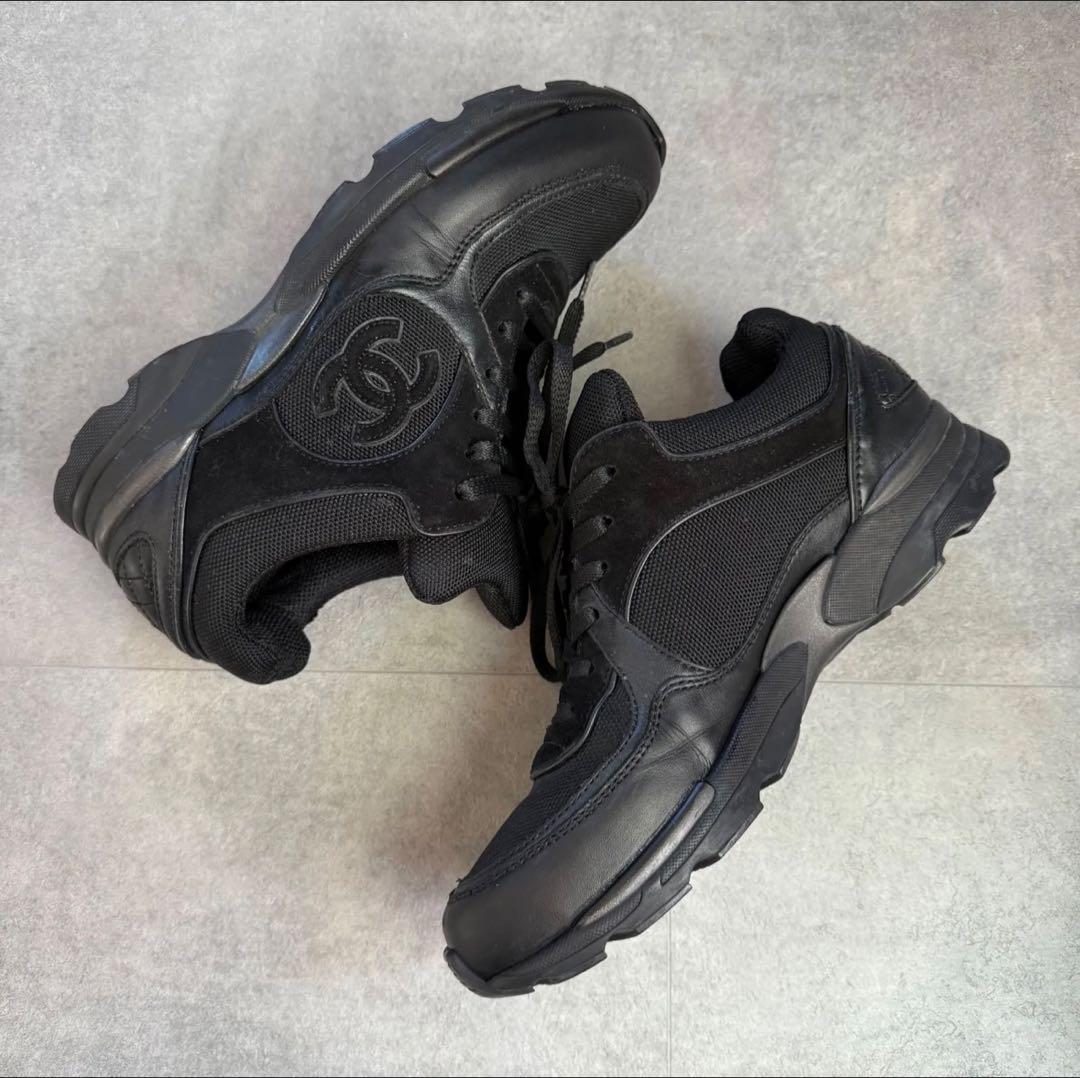 r*c様 CHANELココマーク メッシュスエード スニーカー ブラック 黒38