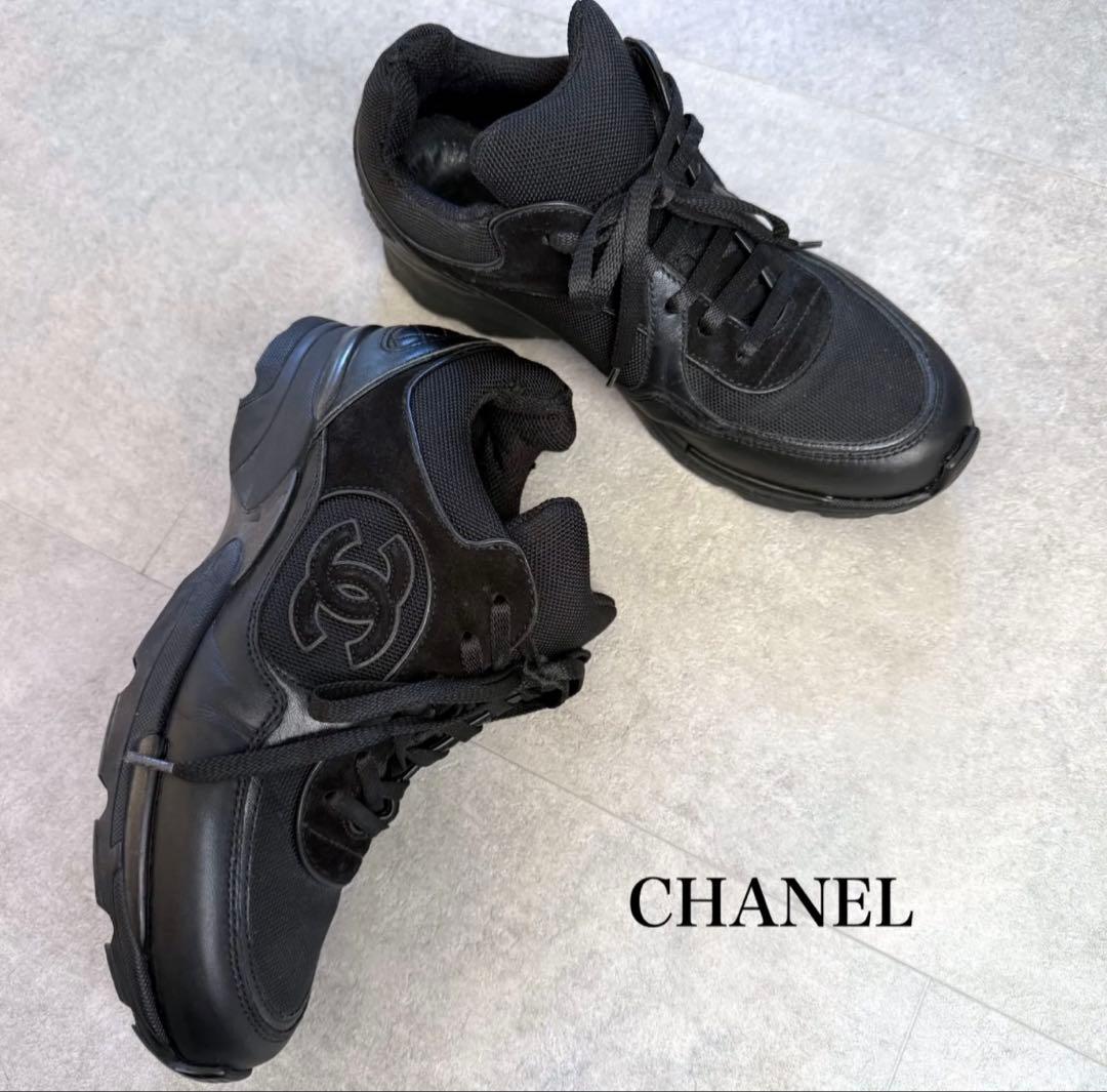 r*c様 CHANELココマーク メッシュスエード スニーカー ブラック 黒38